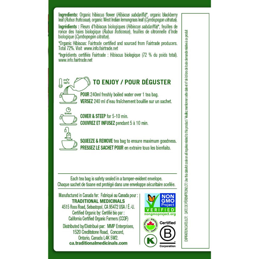 Traditional Medicinals - Organic Hibiscus Herbal Tea (Pack of 6) - Fair Trade Ingredients - Tart, Tangy and Fruity - 96 Tea Bags Total 🍁 All In One Marketplace Canada