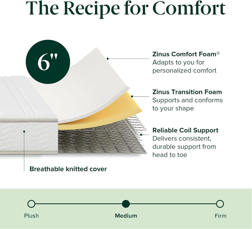 Zinus Narrow Twin Mattress - 6 Inch Foam and Spring Hybrid Mattress, Affordable Mattress, CertiPUR-US Certified Foam with Pressure Relief, Mattress in a Box, 10-Year Warranty, Narrow Twin, 30