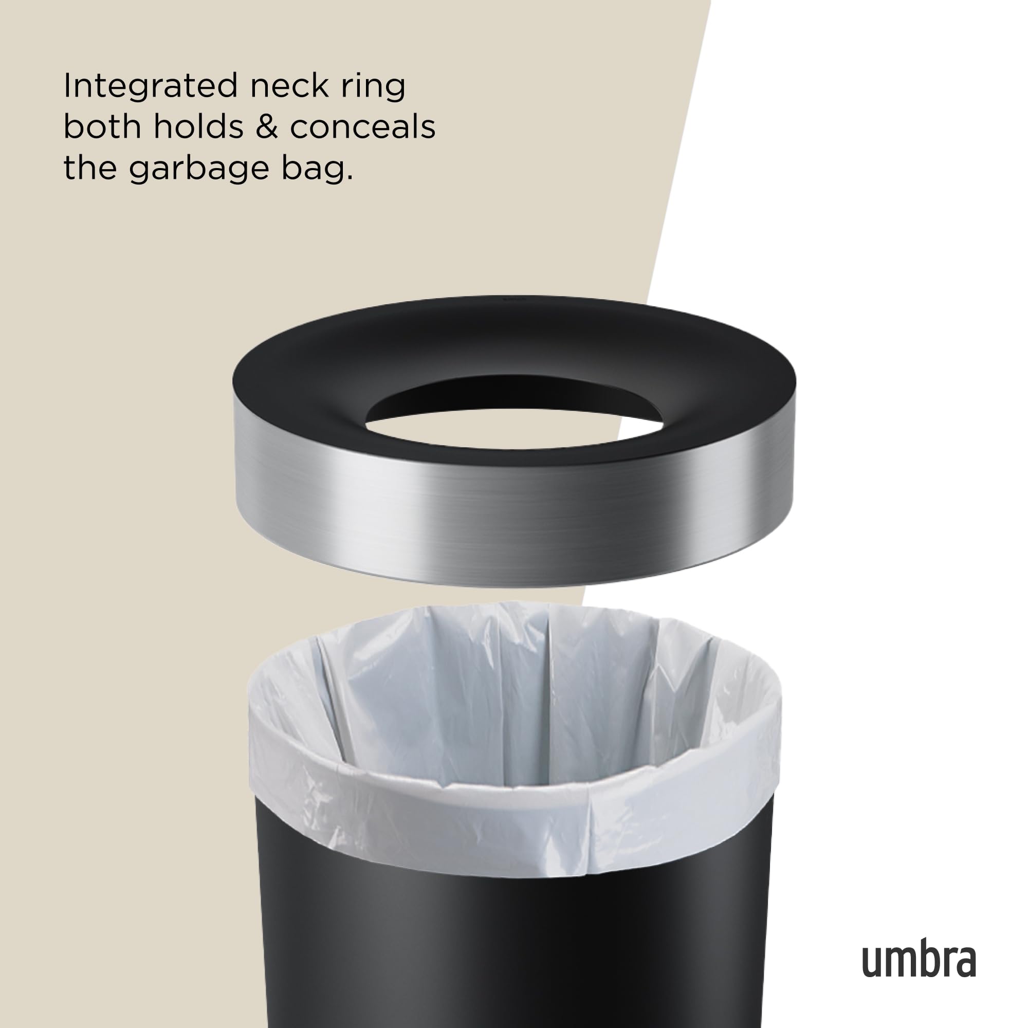 Umbra Vento Kitchen Trash Can – Large 16 Gal (62 L) Open Top Garbage Can for Home & Office – Modern Clean Design, Black/Nickel 🍁 All In One Marketplace Canada