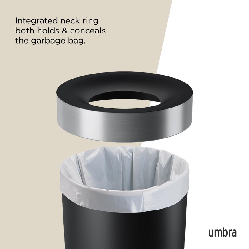 Umbra Vento Kitchen Trash Can – Large 16 Gal (62 L) Open Top Garbage Can for Home & Office – Modern Clean Design, Black/Nickel 🍁 All In One Marketplace Canada
