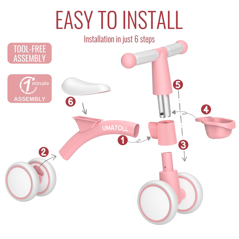 Umatoll Baby Balance Bike Toys for 1 Year Old Girls Gifts, Adjustable Seat Baby Walker, First Birthday Gifts, 12-24 Months Toddler Ride on Toys with Removable Basket, Pink 🍁 All In One Marketplace Canada
