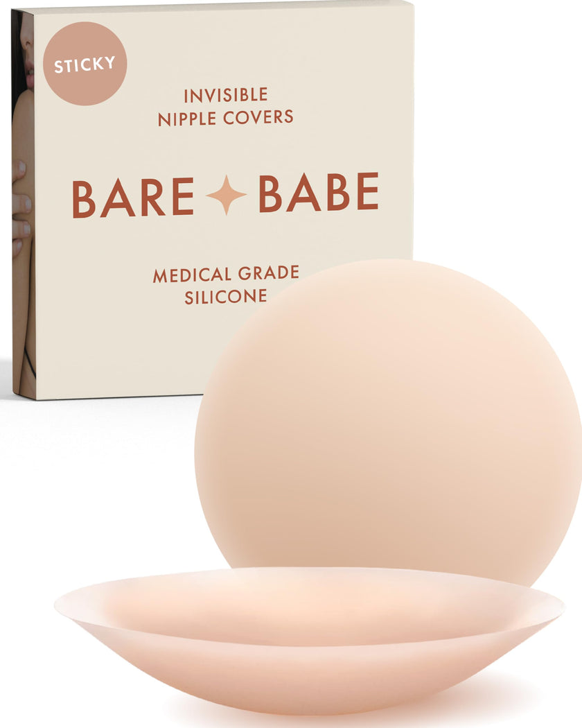 Bare Babe Reusable Silicone Nipple Covers - Waterproof, Nude, 4 Shades - Sticky Breast Stickers for Strapless Dress, Crème, Small (Fits AA-B) 🍁 All In One Marketplace Canada