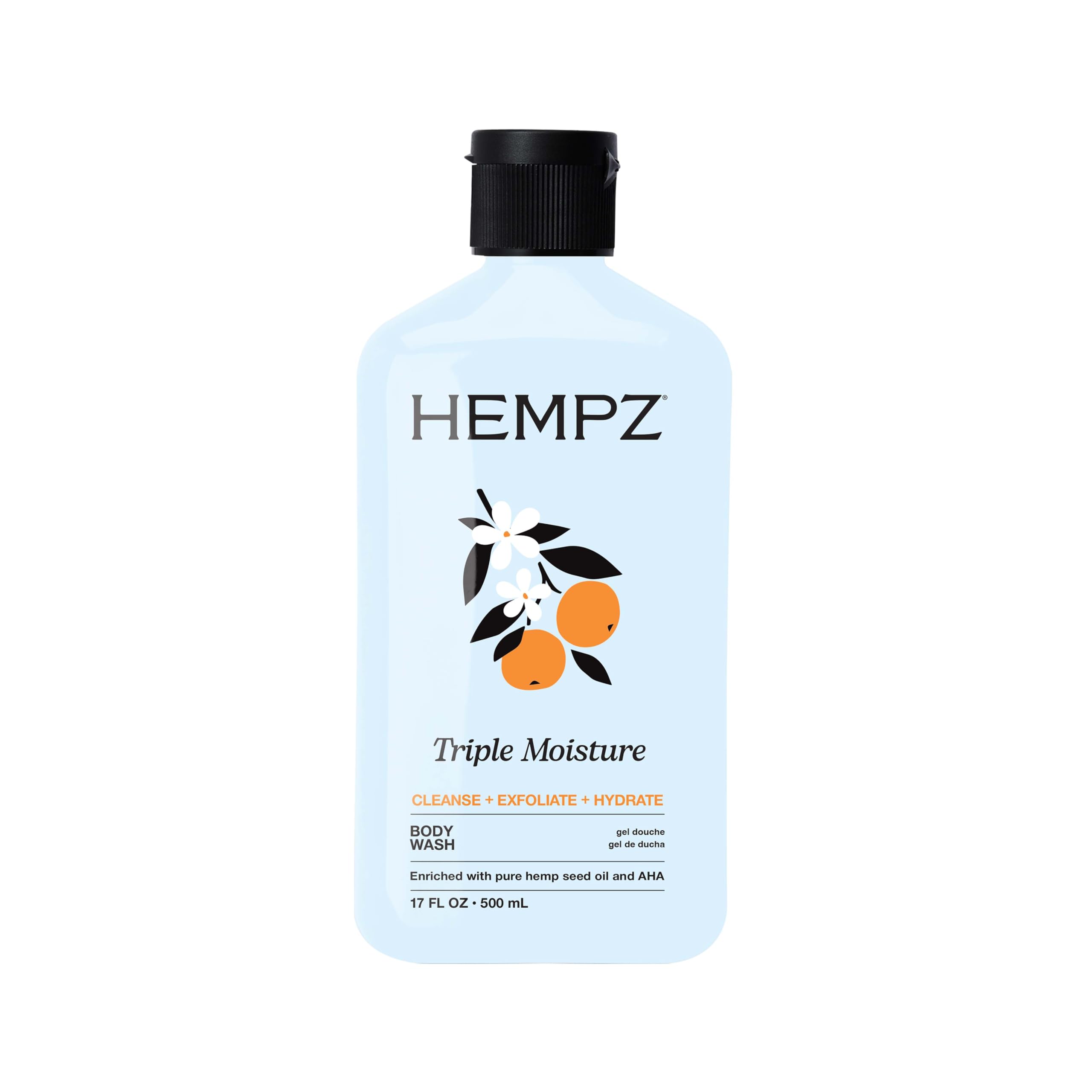 Hempz Triple Moisture Body Wash - Grapefruit & Peach - Hydrating for Sensitive Skin, Scented, Exfoliating with Shea Butter, Pure Hemp Seed Oil, and Algae for Sensitive Skin - 17 fl oz 🍁 All In One Marketplace Canada