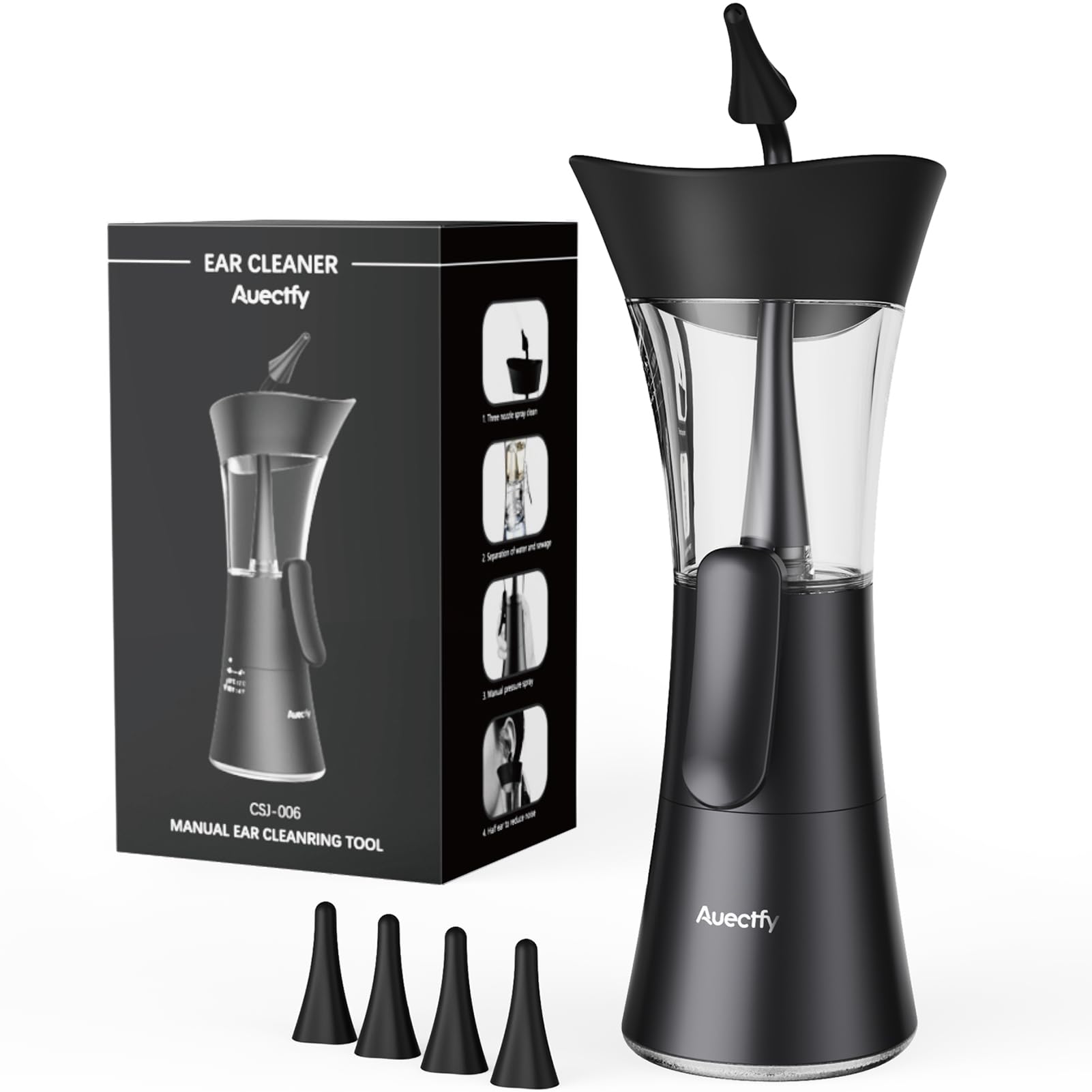 Manual Ear Wax Removal Kit - One-Hand Control Ear Cleaner Tool, Easy to Use Ear Irrigation Flushing System with Soft Silicone Tip for Effective & Safe to Clean Ear Built Up Wax Home Use(Black) 🍁 All In One Marketplace Canada
