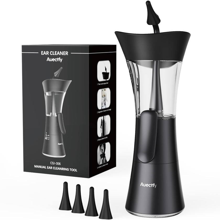 Manual Ear Wax Removal Kit - One-Hand Control Ear Cleaner Tool, Easy to Use Ear Irrigation Flushing System with Soft Silicone Tip for Effective & Safe to Clean Ear Built Up Wax Home Use(Black) 🍁 All In One Marketplace Canada