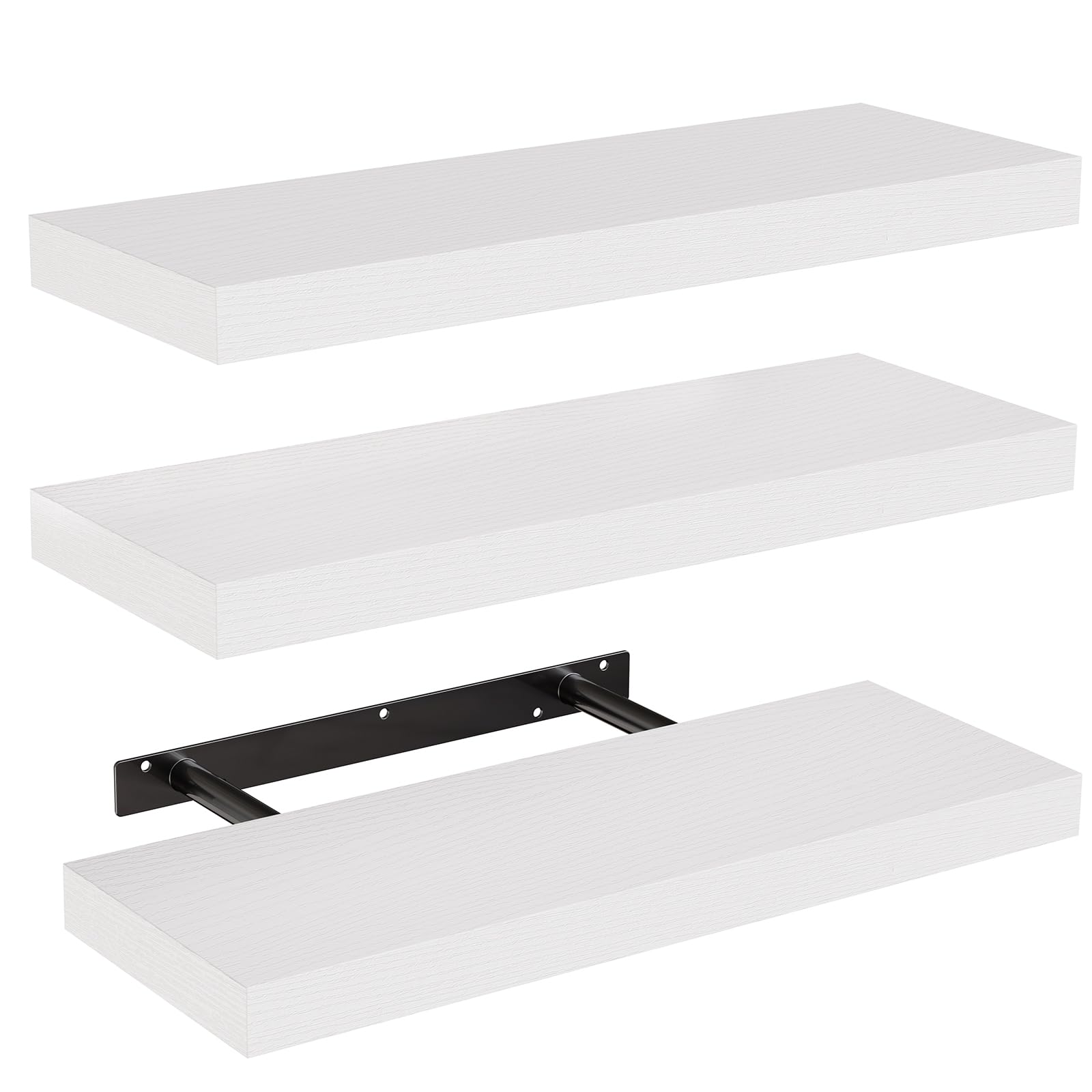 AMADA HOMEFURNISHING Floating Shelves, Wall Shelves for Bathroom/Living Room/Bedroom/Kitchen Decor, White Shelves with Invisible Brackets Set of 3 - AMFS08 🍁 All In One Marketplace Canada