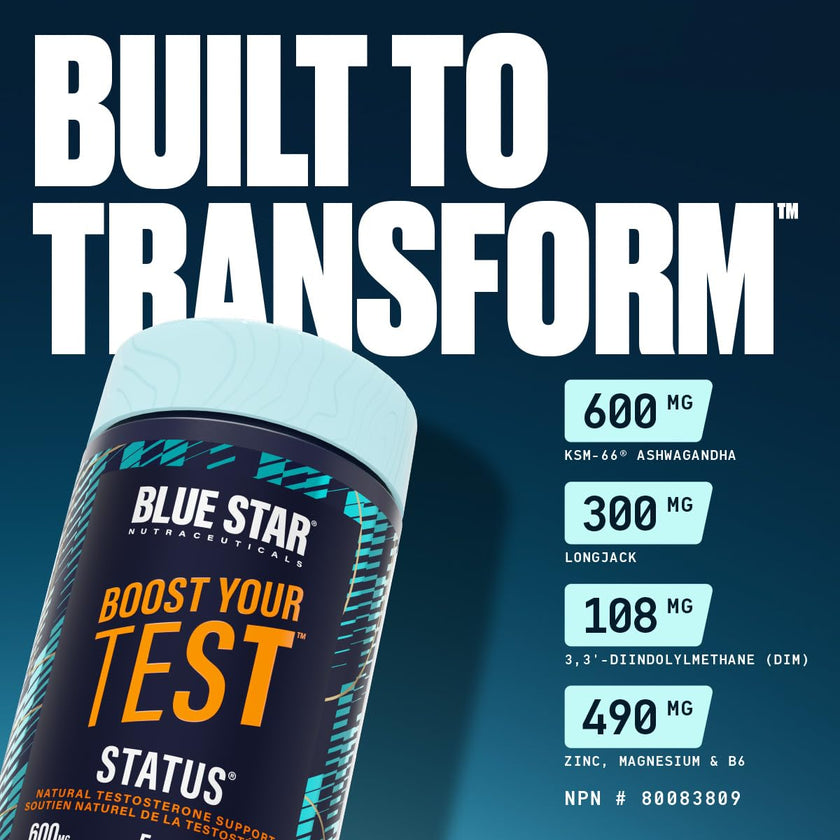 Blue Star Nutraceuticals Status - Natural Testosterone Support, Helps Increase Testosterone Levels & Muscle Strength, Clinically Researched Ingredients, 90 Veggie Caps, 30 Day Supply (NPN 80083809) 🍁 All In One Marketplace Canada