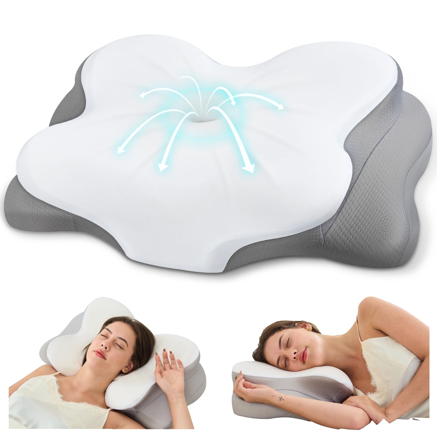 SNUGUP Ergonomic Cervical Neck Pillow, Memory Foam Neck Support Pillow with Contoured Design, Breathable Removable Pillowcase, for Side Back Stomach Sleepers, White 🍁 All In One Marketplace Canada