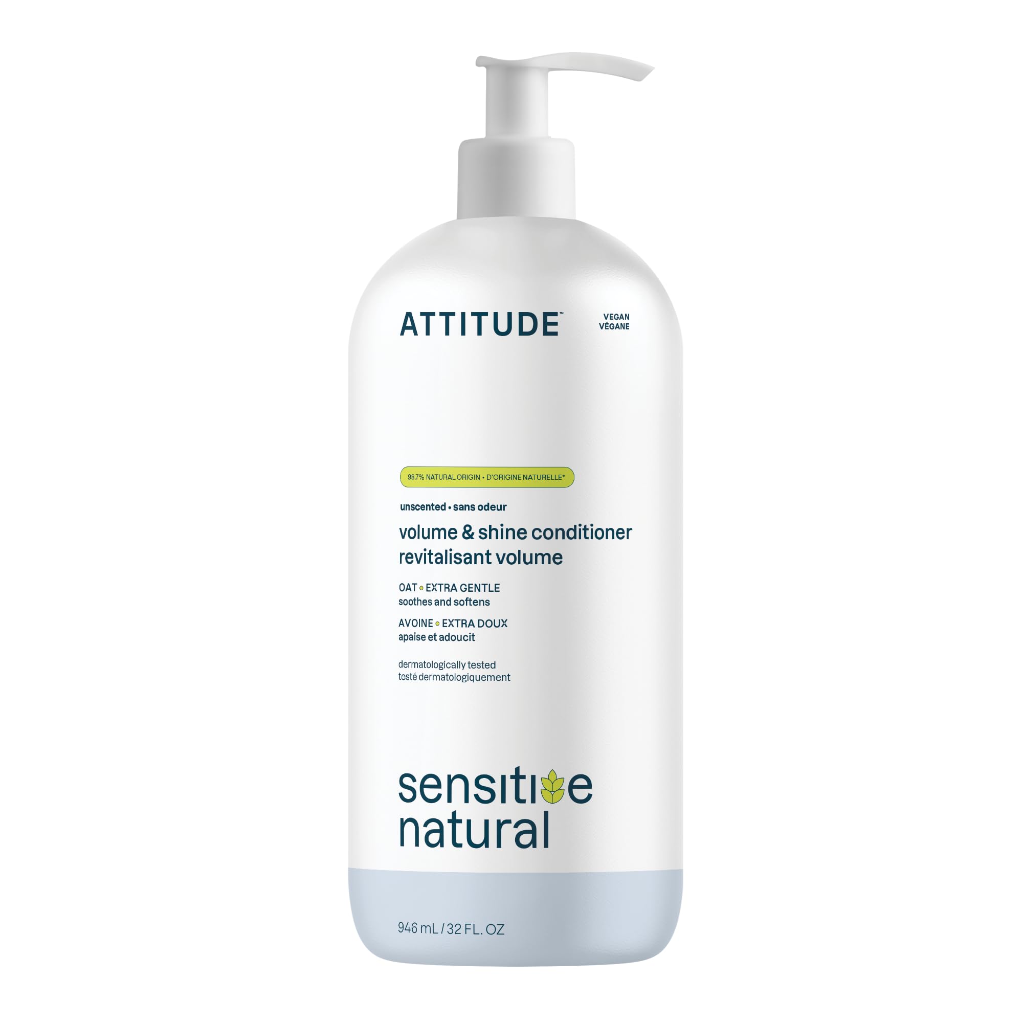 ATTITUDE Extra Gentle Hair Conditioner for Sensitive Dry Scalp, Soothing Oat, Made in Canada, Naturally Derived Ingredients, Dermatologically Tested, Vegan Detangler, Unscented, 946 mL 🍁 All In One Marketplace Canada