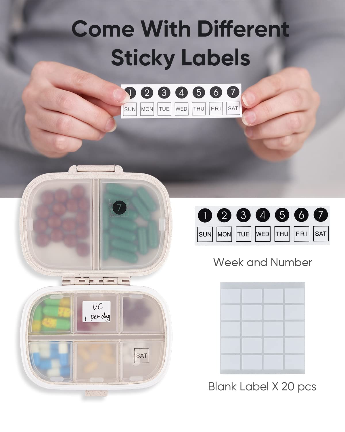 Holii Travel Pill Organizer, 8 Compartments Portable Pill Case, Daily Pill Box to Hold Vitamins, Small Pill Container for Pocket Purse Medicine Organizer（Khaki） 🍁 All In One Marketplace Canada