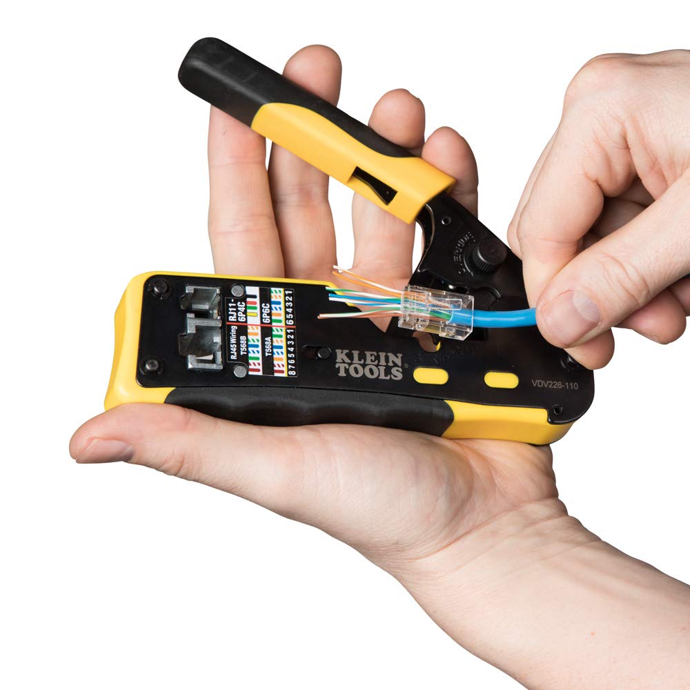 Klein Tools VDV226-110 Ratcheting Modular Data Cable Crimper/Wire Stripper/Wire Cutter for RJ11/RJ12 Standard, RJ45 Pass-Thru Connectors 🍁 All In One Marketplace Canada