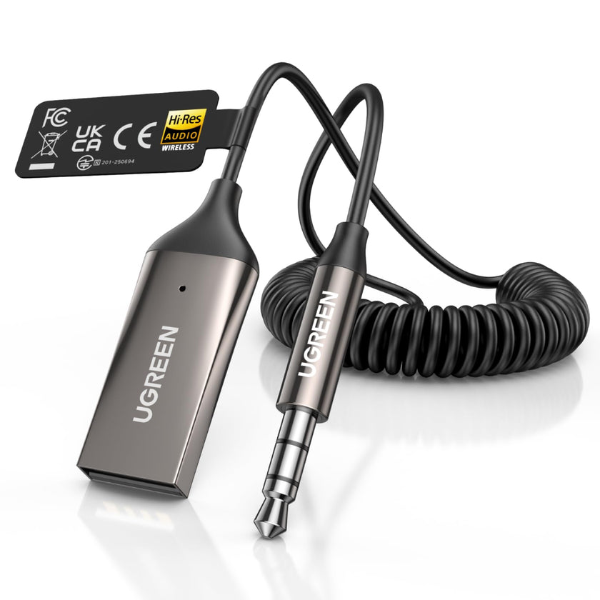 UGREEN Aux to Bluetooth 6.0 Car Adapter with LDAC, 3.5mm Aux Adapter for Auto Built-in Microphone, Car Bluetooth Audio Receiver for Hands-Free Calls Compatible with Car Speaker & Home Audio 🍁 All In One Marketplace Canada