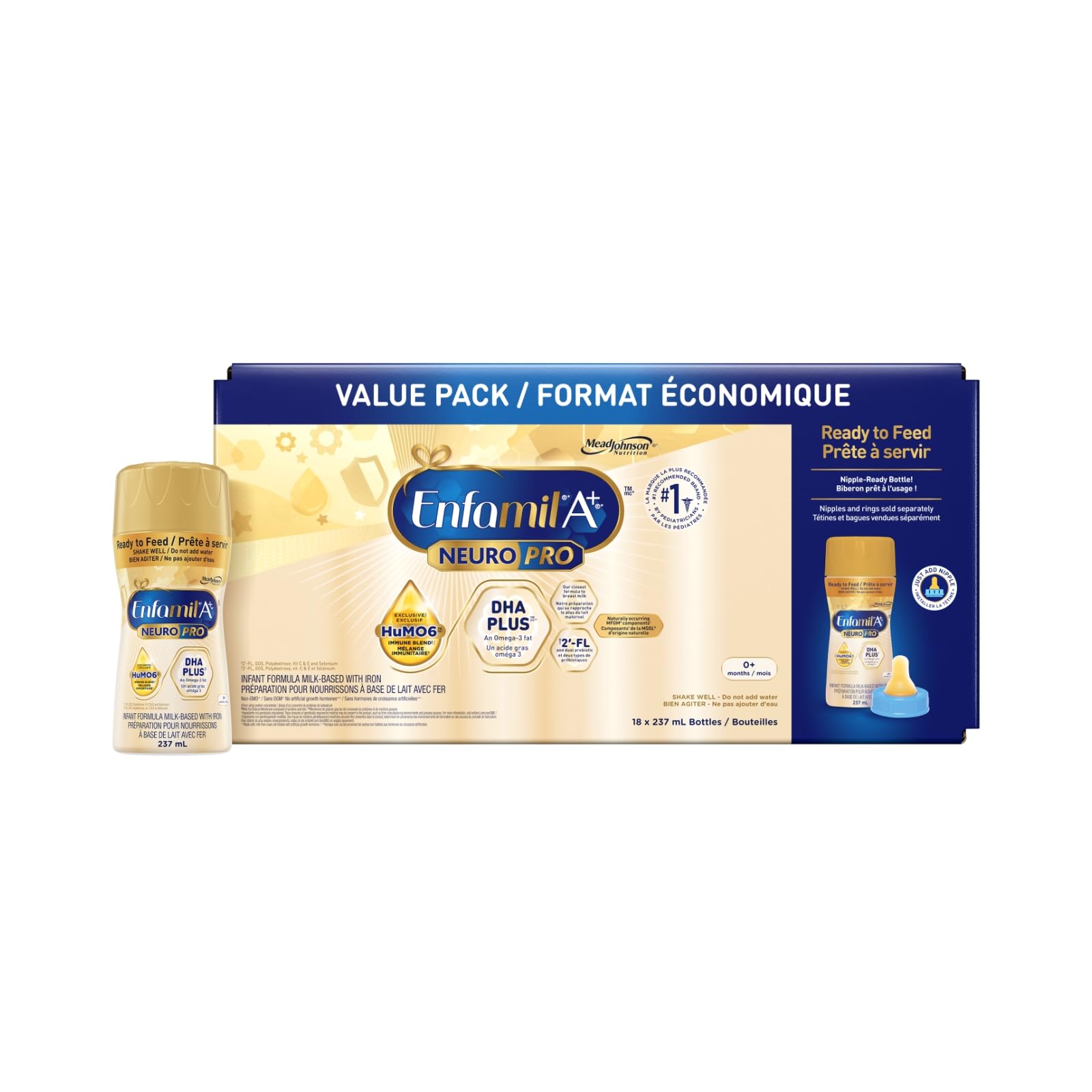 Enfamil A+ NeuroPro, Baby Formula, Ready to Feed, Nipple Ready Bottles, with Brain Building DHA and 2'FL for Immune Support, 0+ Months, 18 x 237mL 🍁 All In One Marketplace Canada