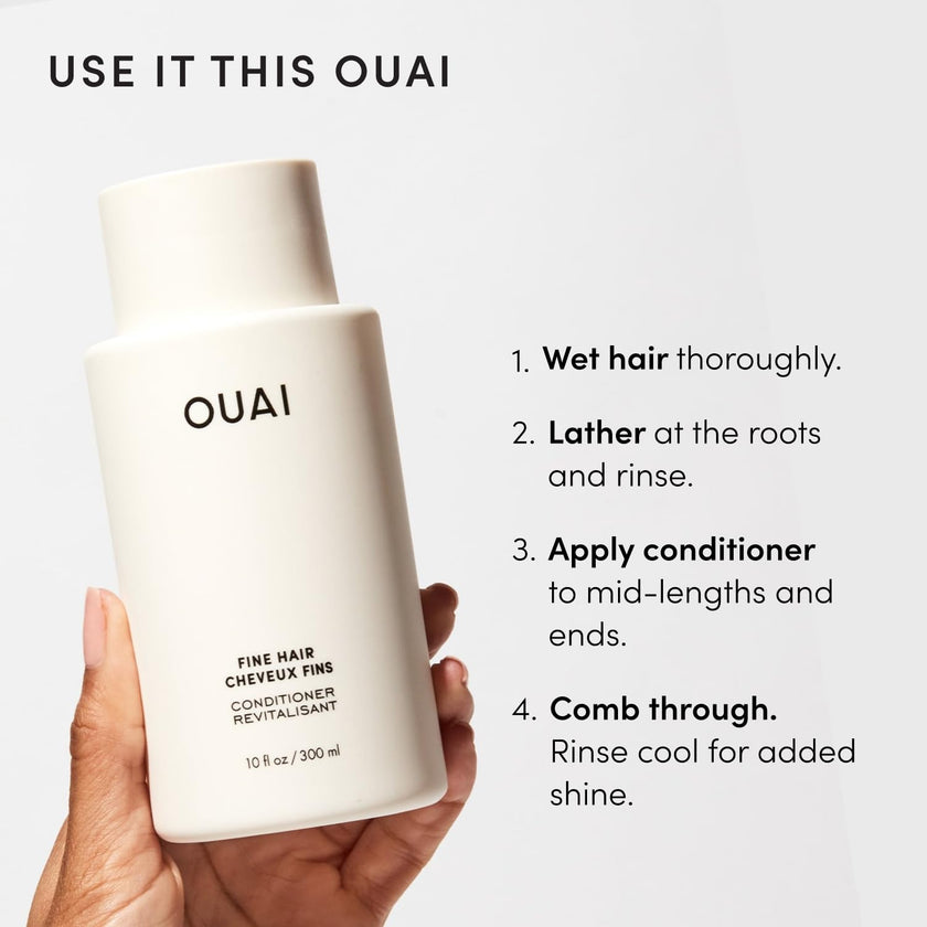 OUAI Fine Shampoo and Conditioner Set - Sulfate Free Shampoo and Conditioner for Women & Men - Made with Keratin, Marshmallow Root, Shea Butter & Avocado Oil - Free of Parabens & Phthalates (10 Fl Oz) 🍁 All In One Marketplace Canada