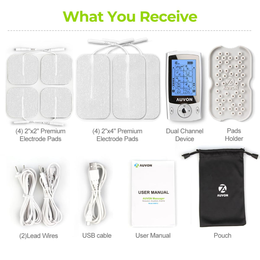 AUVON Dual Channel TENS Unit Muscle Stimulator Machine with 20 Modes, 2
