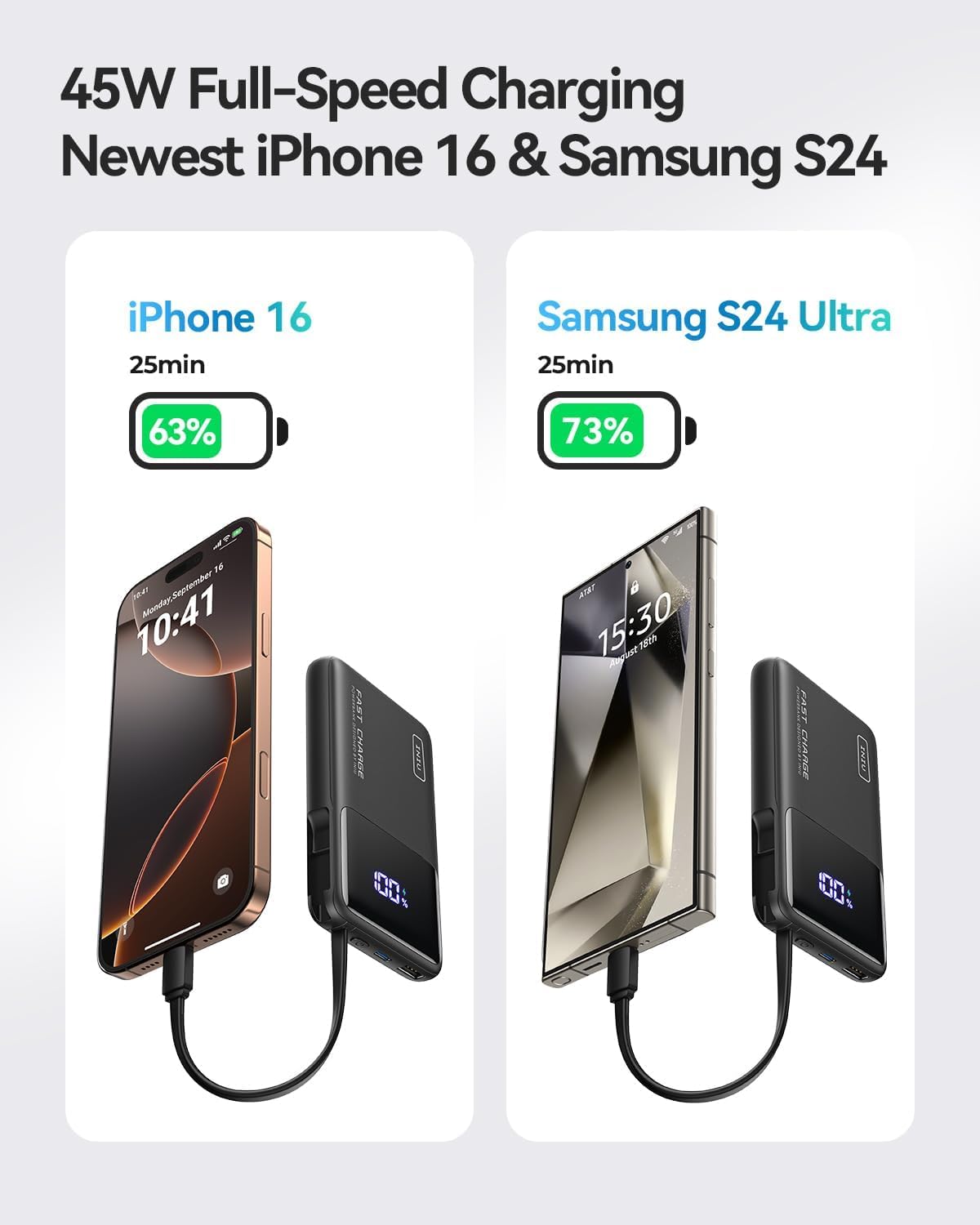 INIU 45W Power Bank, Slimmest 10000mAh Portable Charger with Built in USB C Cable, Fast Charging USB C in&Out Battery Pack, Travel External Phone Charger for iPhone 17 16 15 Samsung S25 S24 iPad etc 🍁 All In One Marketplace Canada