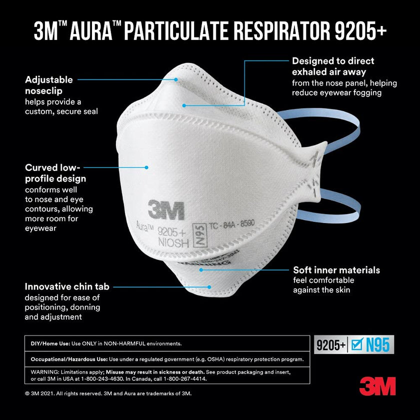3M Aura N95 Particulate Respirator N95 Mask 9205PP-10-DC, 10 Masks 🍁 All In One Marketplace Canada