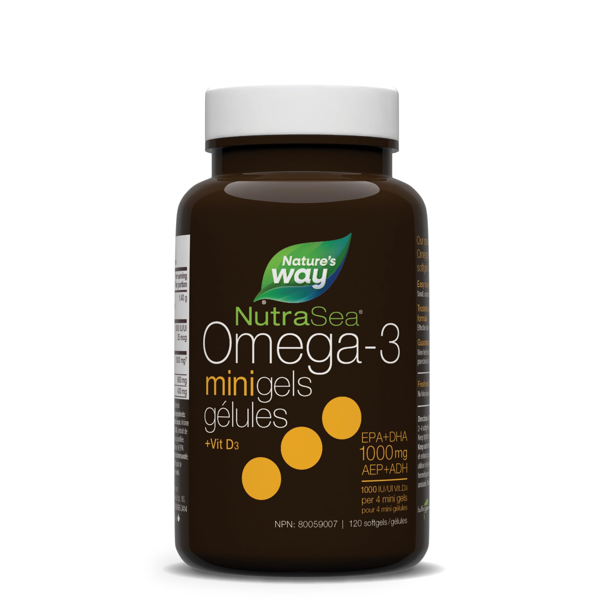 Nature's Way NutraSea Omega 3 + Vitamin D Fish Oil Mini Gels Supplement – Fresh Mint Flavour – Heart, Brain, Bone & Immune Support – 1000mg EPA & DHA + 1000IU D3, 120 Softgels 🍁 All In One Marketplace Canada