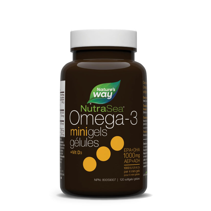 Nature's Way NutraSea Omega 3 + Vitamin D Fish Oil Mini Gels Supplement – Fresh Mint Flavour – Heart, Brain, Bone & Immune Support – 1000mg EPA & DHA + 1000IU D3, 120 Softgels 🍁 All In One Marketplace Canada