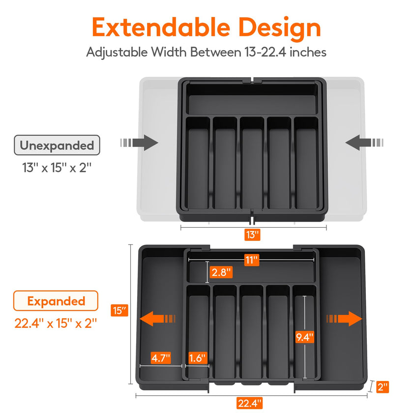 Lifewit Extra Large Cutlery Organizer, Expandable Silverware Drawer Organizer for Kitchen, Adjustable Cutlery Tray Drawer Organizer for Spoon Forks Knives, Cutlery Crocks, 13-22 x 15