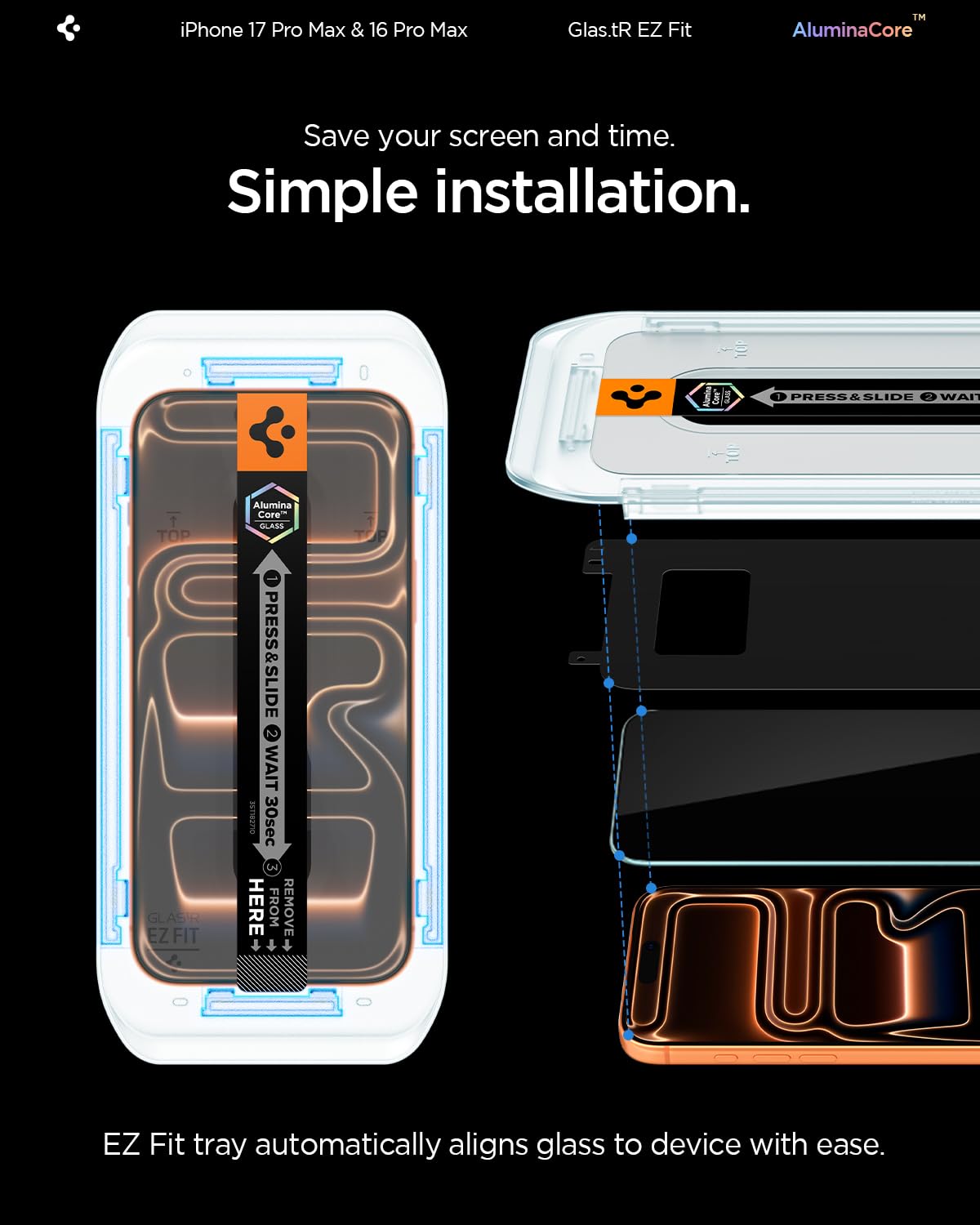 Spigen AluminaCore Tempered Glass Screen Protector [Glas.tR EZ Fit] designed for iPhone 17 Pro Max | iPhone 16 Pro Max [2 Pack] 9H+ Hardness, Aluminum-Enhanced Durability 🍁 All In One Marketplace Canada