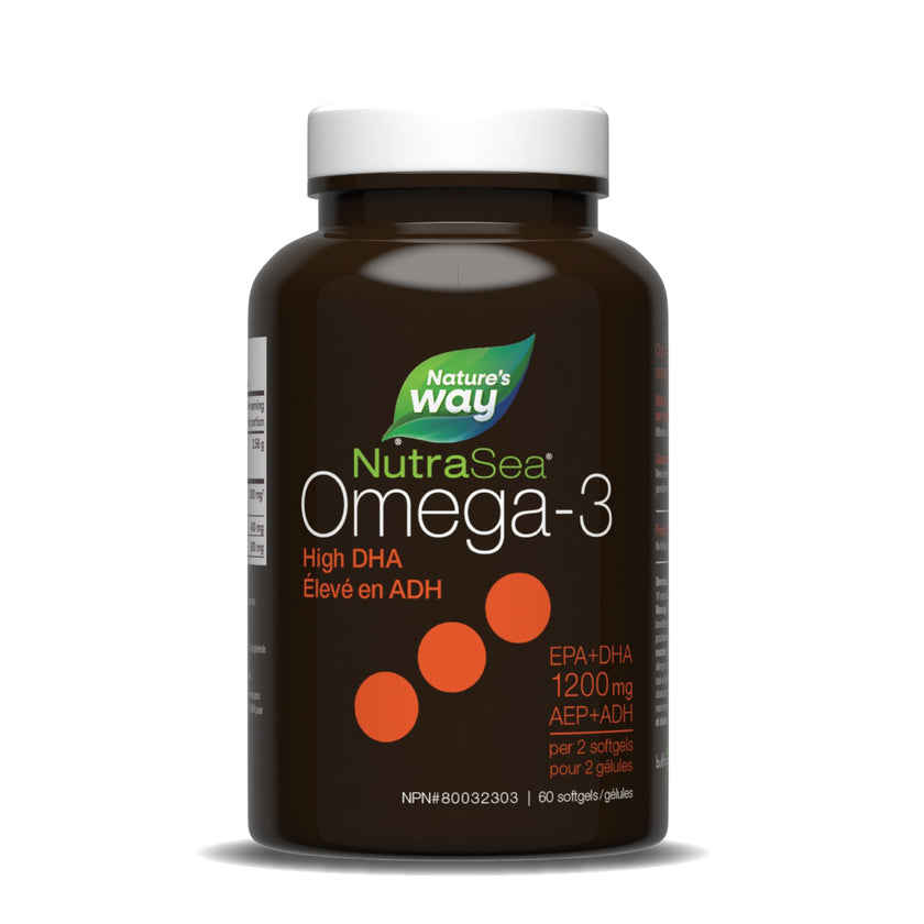 Nature's Way NutraSea DHA 2X Concentrated Omega 3 Softgels Supplement – Fresh Mint Flavour – Brain & Eye Support for Adults and Kids Ages 14+ – 500mg DHA, 60 Softgels 🍁 All In One Marketplace Canada
