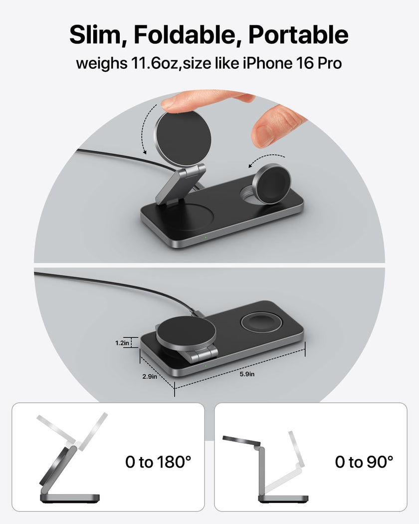EXW Wireless Charging Station for Apple, Compatible with MagSafe Charger Stand,Foldable Travel Bedside Fast Qi Magnetic Wireless Charger for iPhone 17 Air 16 15 14 13 12 Series,Airpods Pro,Apple Watch 🍁 All In One Marketplace Canada