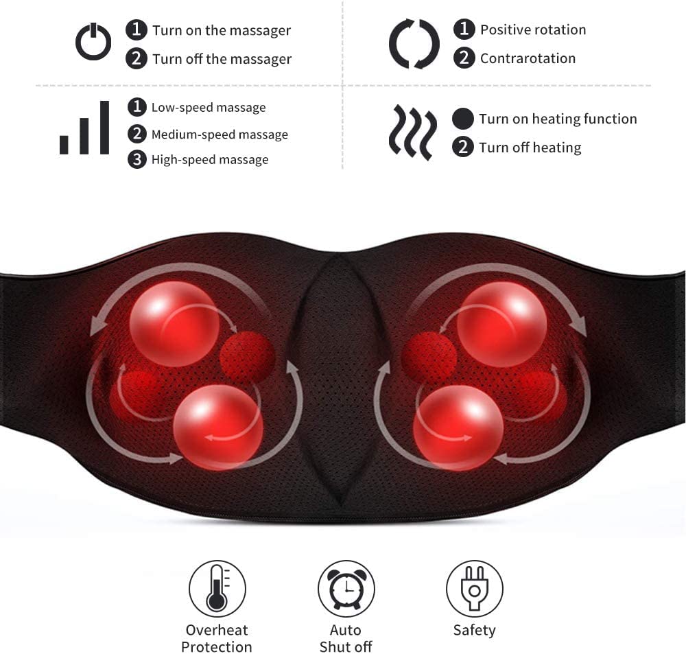Neck Massager with Heat, Shiatsu Back Neck and Shoulder Massager, Electric Deep Tissue 4D Kneading Massage, Use at Home, Office, Car- Best Gifts for Women Men 🍁 All In One Marketplace Canada