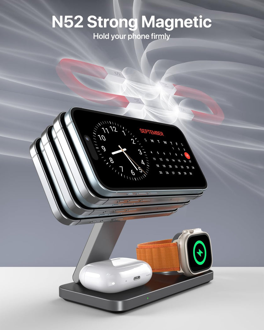 EXW Wireless Charging Station for Apple, Compatible with MagSafe Charger Stand,Foldable Travel Bedside Fast Qi Magnetic Wireless Charger for iPhone 17 Air 16 15 14 13 12 Series,Airpods Pro,Apple Watch 🍁 All In One Marketplace Canada