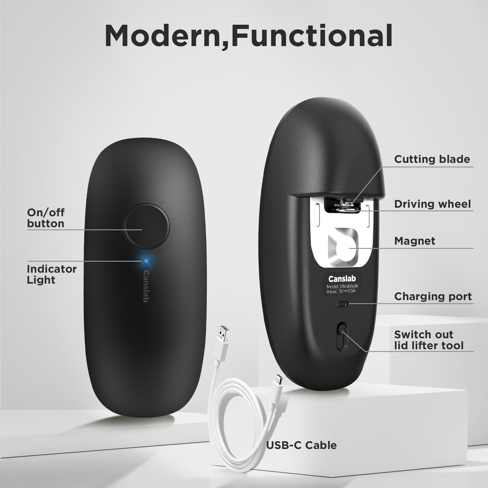 Canslab Ultrablade PRO- Auto Stop Rechargeable Electric Can Opener for Seniors with Arthritis- Battery Automatic Can Opener for Any Size Can - Smooth Edge, Food Safe, Easy Handsfree One Touch, Black 🍁 All In One Marketplace Canada