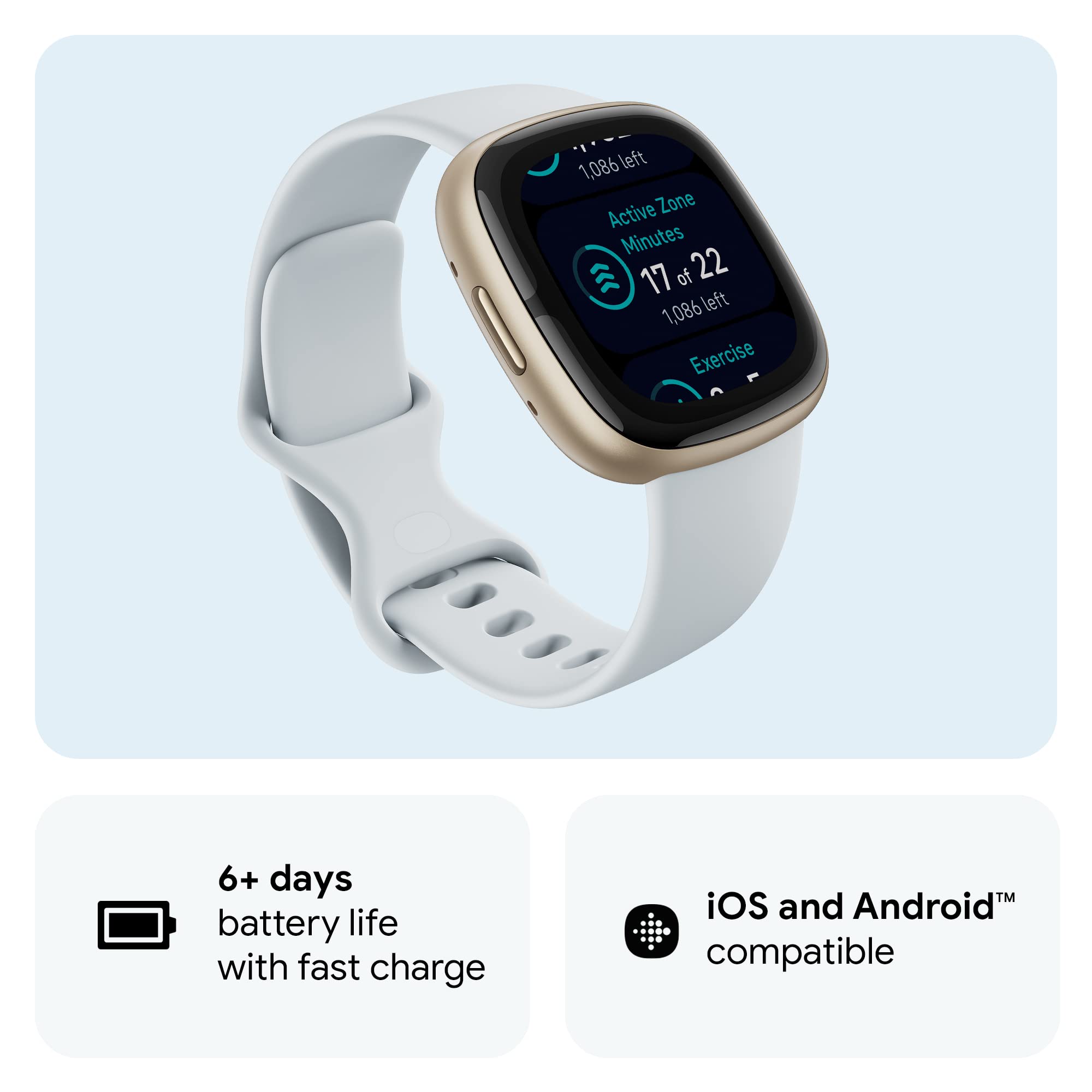 Google Fitbit Sense 2 - Health & Fitness Smartwatch - Blue Mist/Pale Gold 🍁 All In One Marketplace Canada