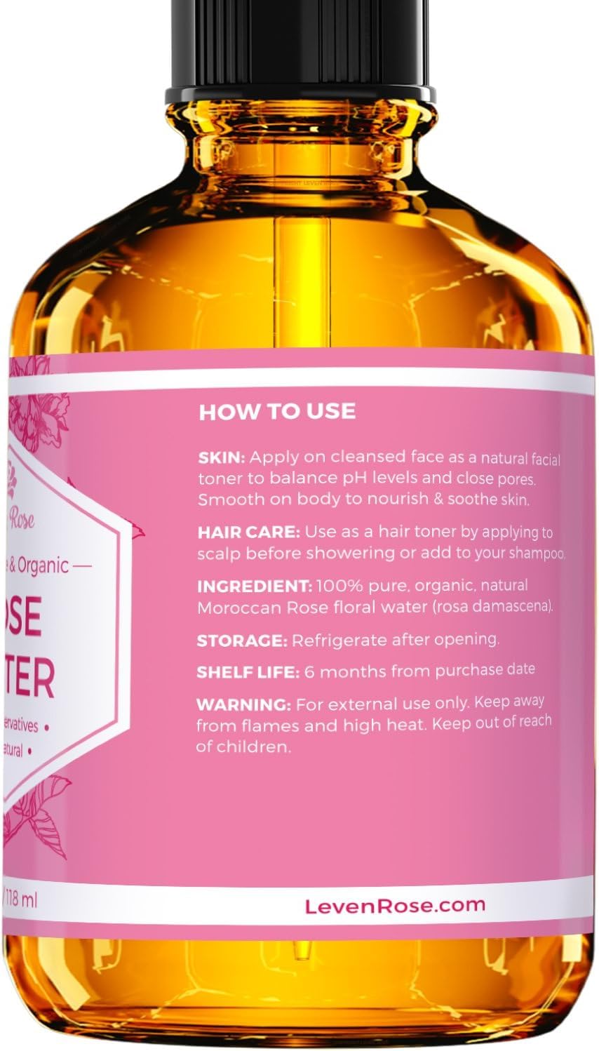 Rose Water Spray for Face by Leven Rose - Pure Natural Moroccan Rosewater Hydrosol Face Spray - Organic Rose Water Hydrosol 4 oz 🍁 All In One Marketplace Canada