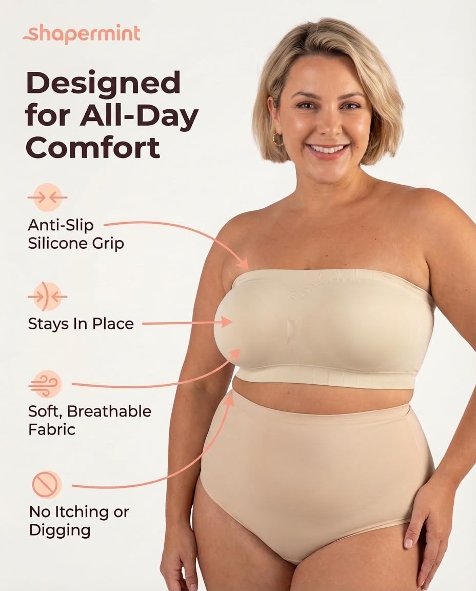 SHAPERMINT Convertible Strapless Bras for Women - Compression Wireless Bandeau Bra Top Beige 🍁 All In One Marketplace Canada