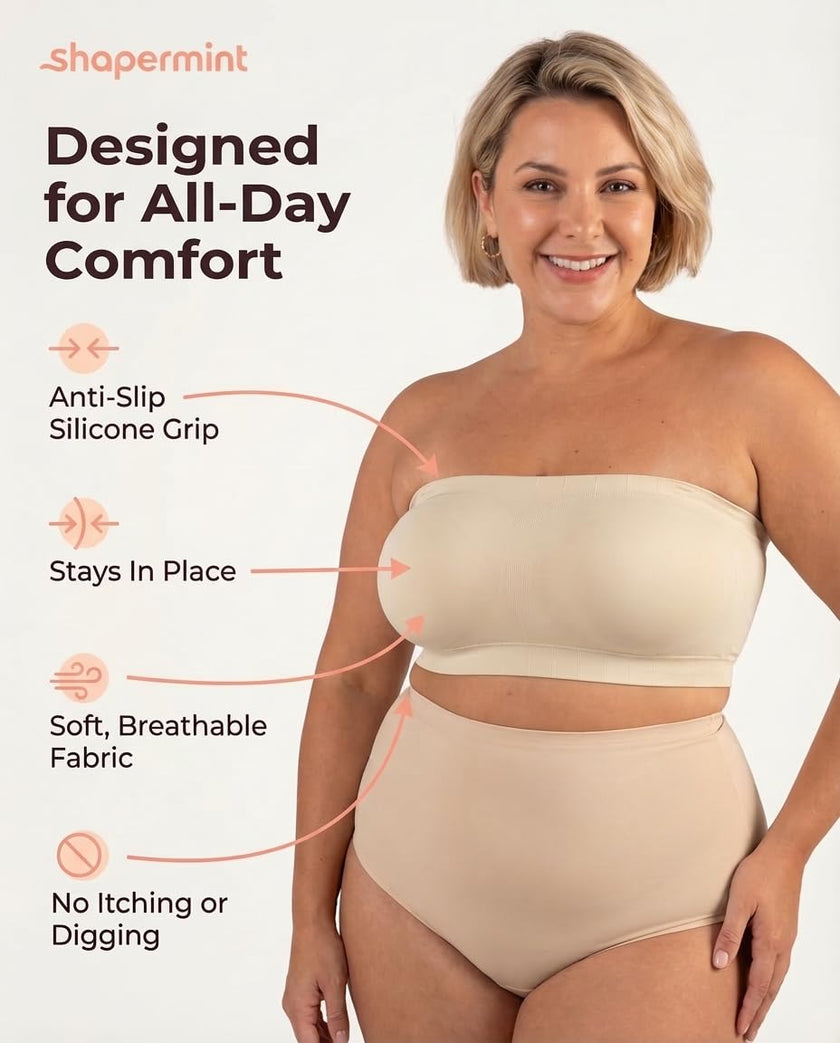 SHAPERMINT Convertible Strapless Bras for Women - Compression Wireless Bandeau Bra Top Beige 🍁 All In One Marketplace Canada