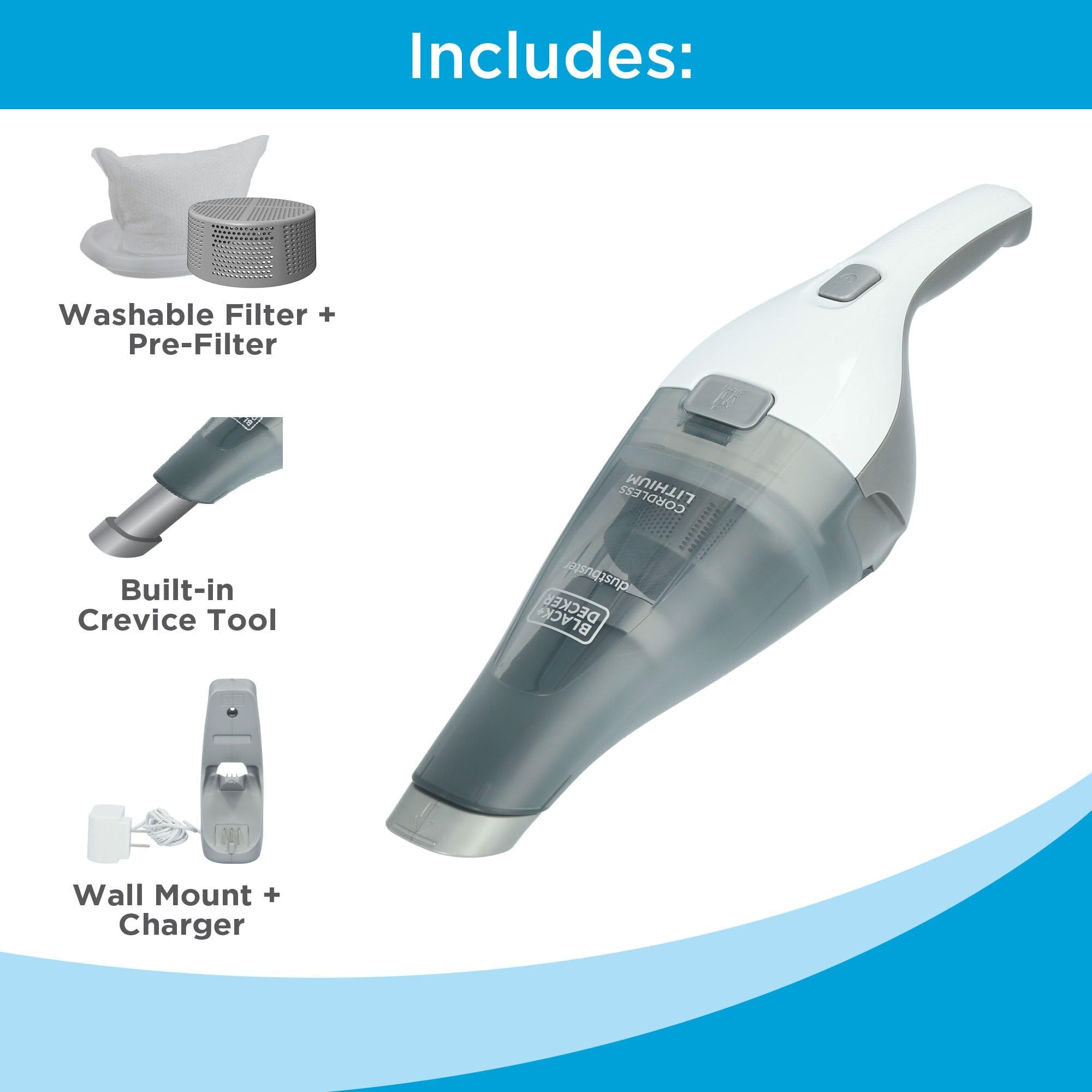 BLACK+DECKER dustbuster QuickClean Cordless Handheld Vacuum, White (HNVC215B10), Dirt Bowl and Fliter 🍁 All In One Marketplace Canada