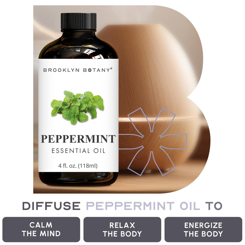 Brooklyn Botany Peppermint Essential Oil - Huge 118 ml - 100% Pure and Natural - Premium Grade with Dropper - for Aromatherapy and Diffuser 🍁 All In One Marketplace Canada