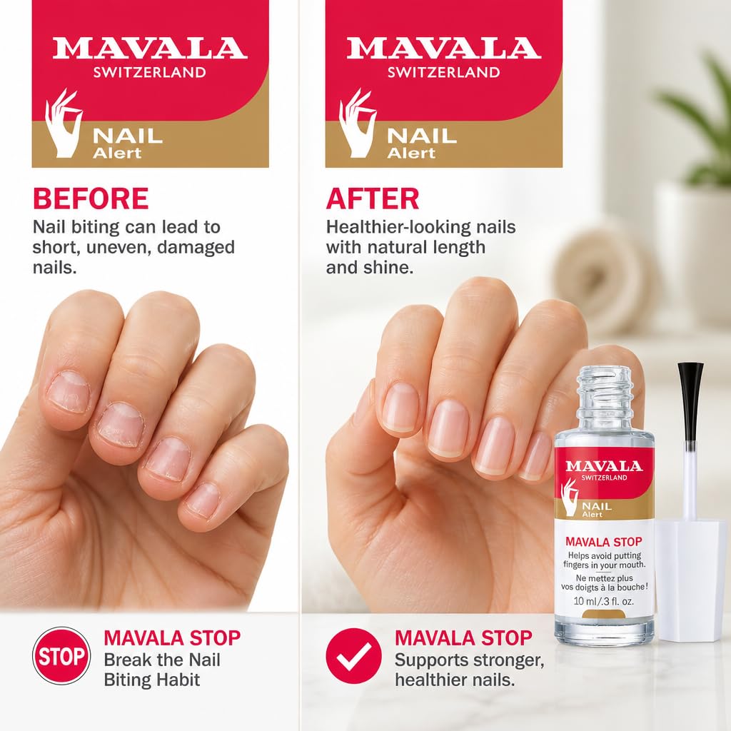 Mavala Stop Nail Biting Polish, No more putting Fingers in your Mouth, for Adults and Children, Invisible, Safe, and Bitter, 100% Made in Switzerland, Natural Ingredients, Cruetly Free, Vegan, 10 ml 🍁 All In One Marketplace Canada