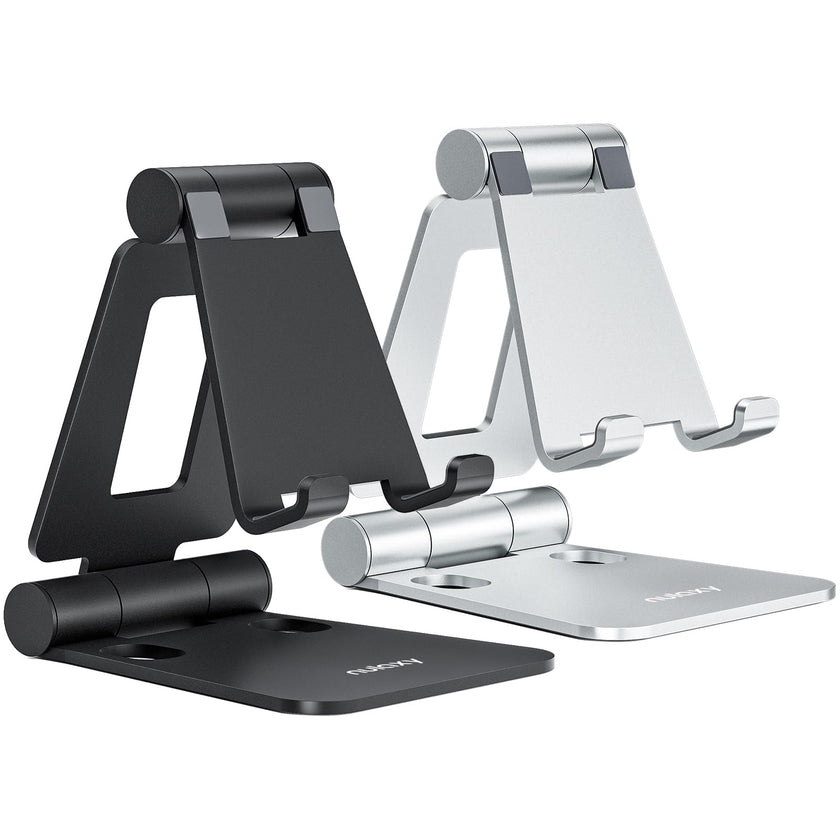 Nulaxy 2 Pack Dual Foldable Phone Stand for Desk, Fully Adjustable Desktop Cell Phone Holder Accessories for Office Kindle Compatible with 4-8