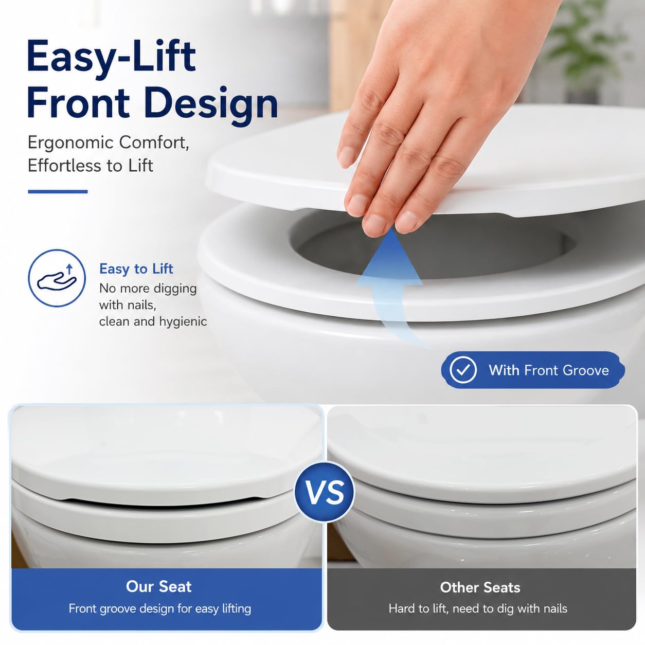 Elongated Toilet Seat, Not Round, Slow Close, White Plastic, 18.5” 🍁 All In One Marketplace Canada