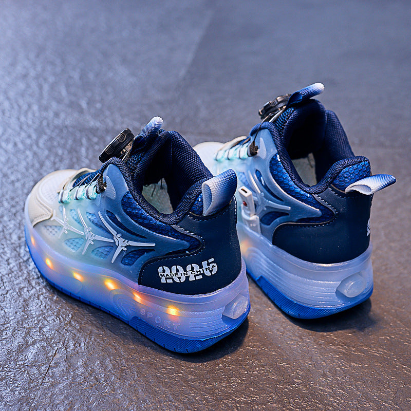 Kids Flash LED Knob Roller Skating Shoes – Light-Up Sneakers for Boys & Girls