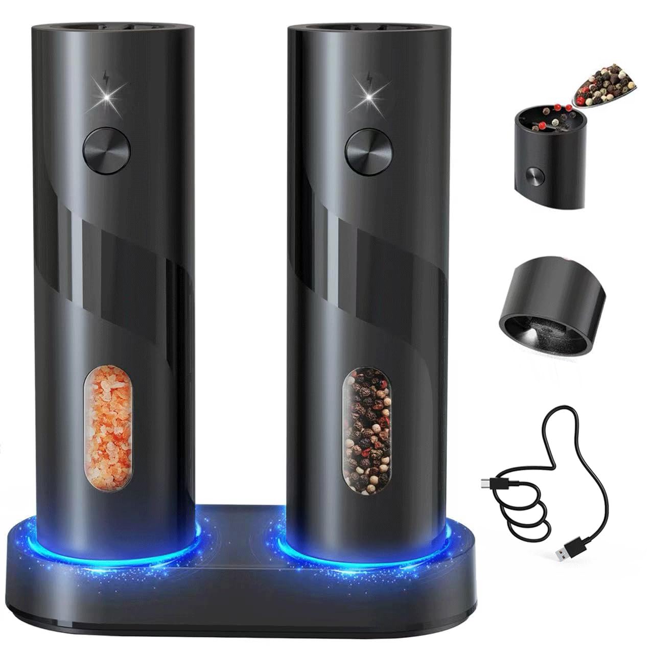 CIRCLE JOY Electric Salt and Pepper Grinder Set with Charging Base, Rechargeable Automatic Pepper Mill Grinder with Adjustable Coarseness, Easy Filling 110ml Large Capacity with Led for Home Kitchen 🍁 All In One Marketplace Canada