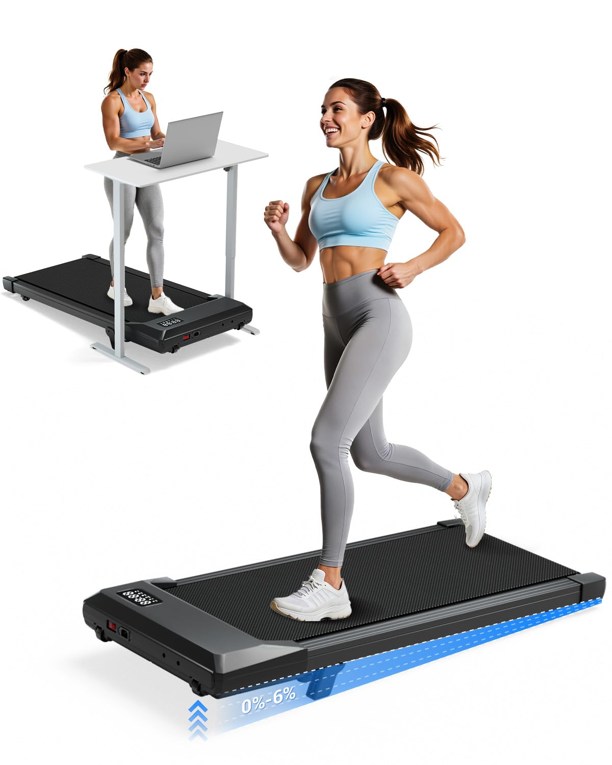 Superun Walking Pad,6% Manual Incline Walking Pad Treadmill,Under Desk Treadmill for Home Office, with App & Remote,2.5HP Quiet,LED Display,300 lbs Capacity 🍁 All In One Marketplace Canada