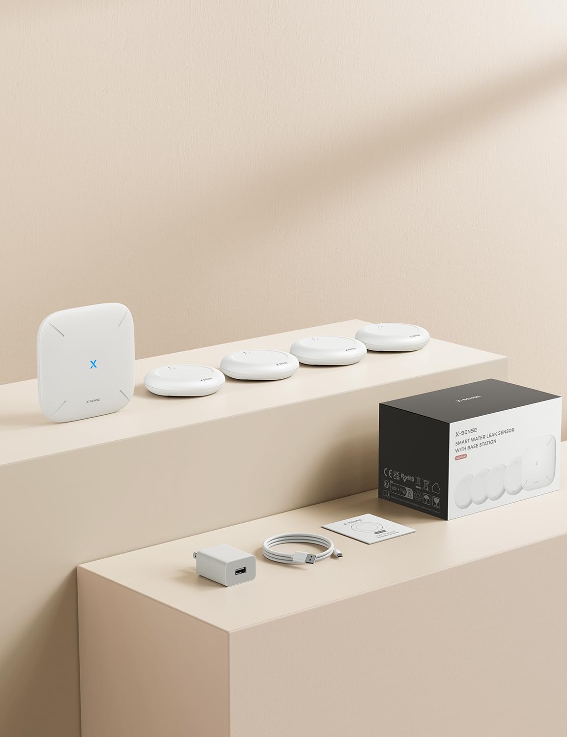 X-Sense Wi-Fi Water Leak Detector Kit, Smart Water Sensor Alarm with App Alerts and Ultra-Slim Design, Water Alarm Leak Detector for Basements, 4 Water Sensors and 1 Base Station, Model SWS0A41 🍁 All In One Marketplace Canada