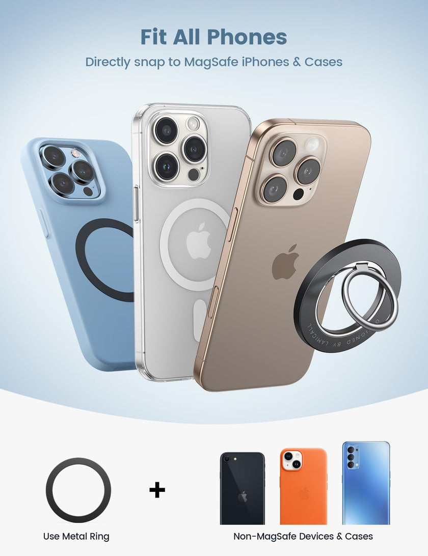 Lamicall Magnetic Finger Phone Ring Holder - Magnetic Phone Ring Holder for MagSafe, Magnet Ring Grip Stand, for iPhone 17 16 15 14 13 12, Pro, Pro Max, Mini, Air for Magsafe Accessories, Misty Black 🍁 All In One Marketplace Canada