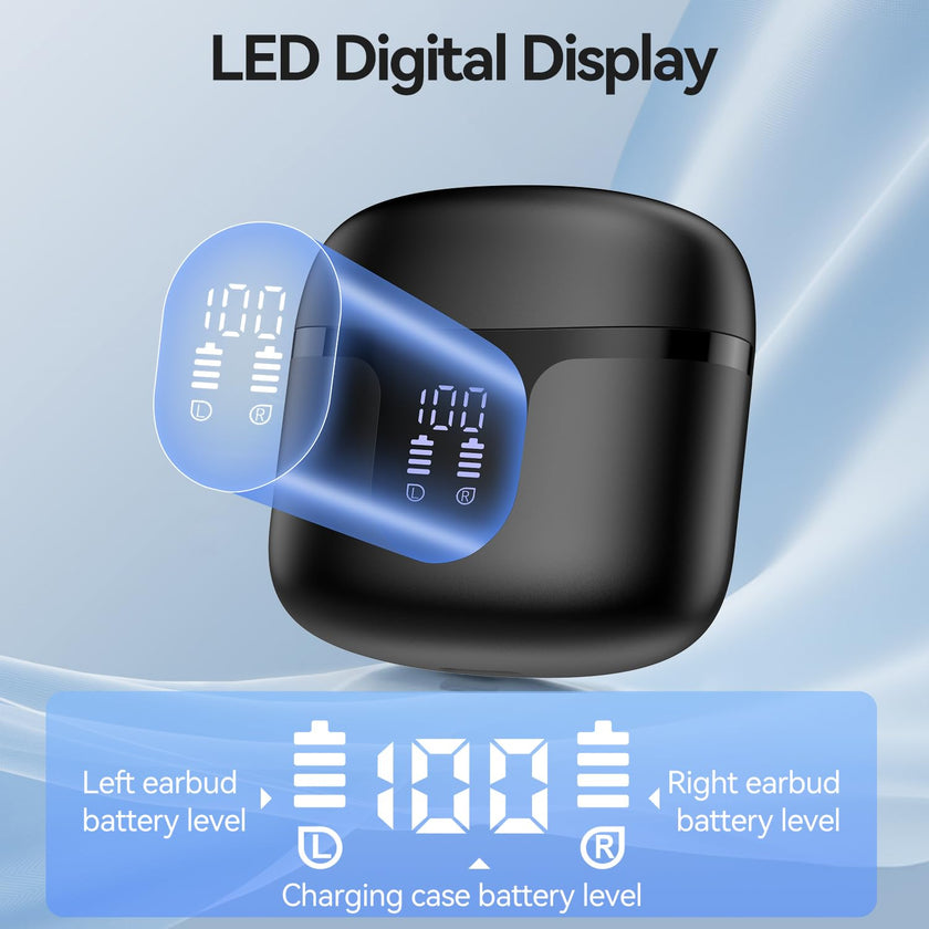 Wireless Earbuds, Bluetooth 5.4 in-Ear Headphones Wireless Bluetooth with ENC 4 Mics, Bluetooth Earbuds 50 Hour Noise-Cancelling Ear Buds with LED Indicator, IPX7 Waterproof for Sports/Work Black 🍁 All In One Marketplace Canada