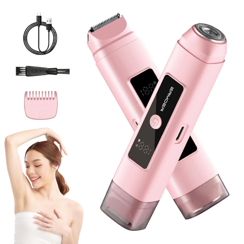 Bikini Trimmer Women, 2 in 1 Electric Razor, Painless Shaver for Women, IPX7 Waterproof USB Rechargeable Wet & Dry Hair Trimmer, Portable Travel Groomer for Bikini Line, Legs and Underarms, Pink 🍁 All In One Marketplace Canada