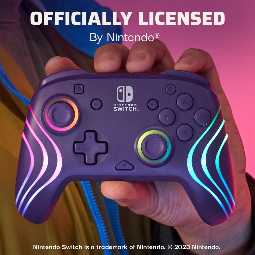 PDP Afterglow Wave Wireless RGB Gaming Controller - Nintendo Switch/Switch Lite/Switch - OLED Model, Nintendo Switch 2, LED Lighting, Rechargeable Battery - Purple 🍁 All In One Marketplace Canada