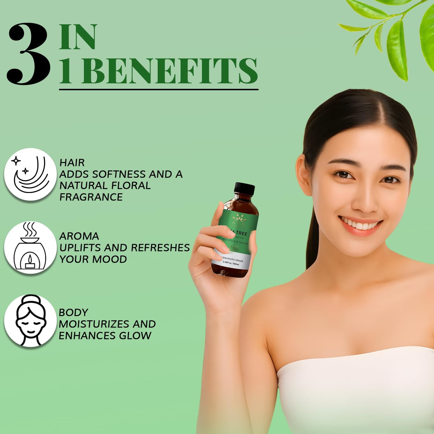AVD Organics Tea Tree Oil | 100% Pure and Natural Tea Tree Essential Oil for skin | for Nail Fungus Face Aromatherapy Home Diffusers Carrier | 3.38 fl. Oz 🍁 All In One Marketplace Canada