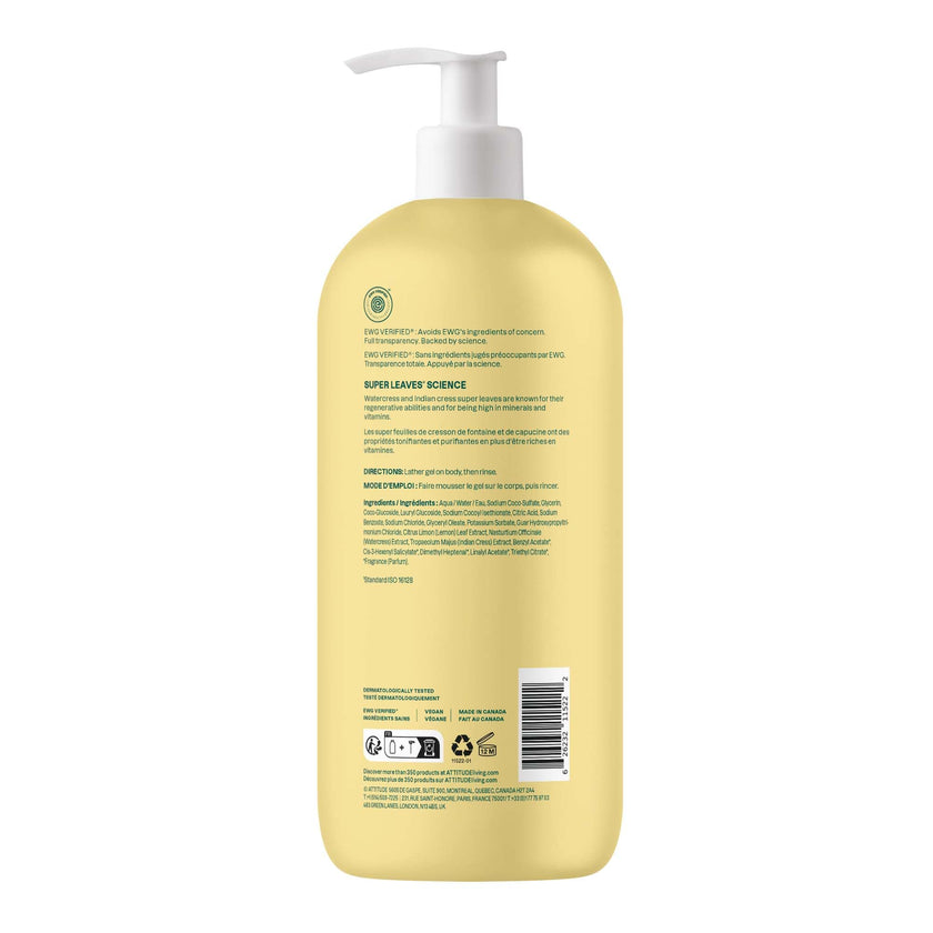 ATTITUDE Body Wash, Made in Canada, EWG Verified Shower Gel, Dermatologically Tested, Plant and Mineral-Based, Vegan Personal Care Products, Earl Grey & Fresh Cucumber Scent, 946 mL 🍁 All In One Marketplace Canada