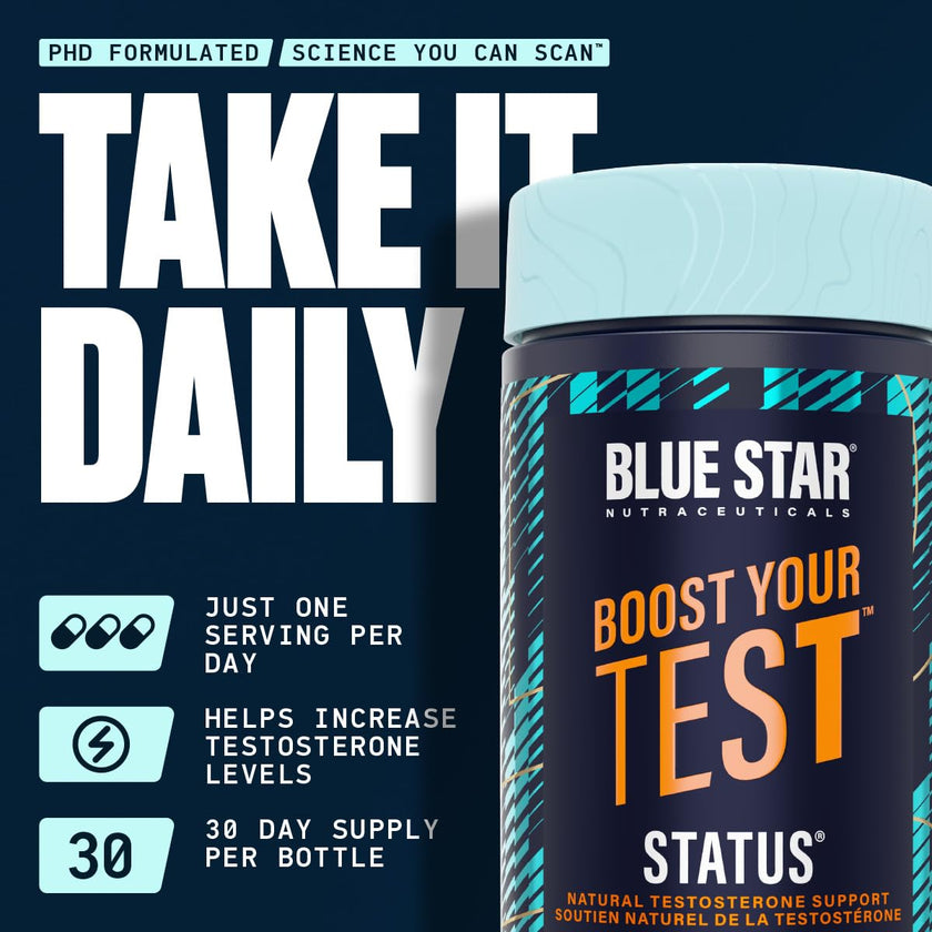 Blue Star Nutraceuticals Status - Natural Testosterone Support, Helps Increase Testosterone Levels & Muscle Strength, Clinically Researched Ingredients, 90 Veggie Caps, 30 Day Supply (NPN 80083809) 🍁 All In One Marketplace Canada